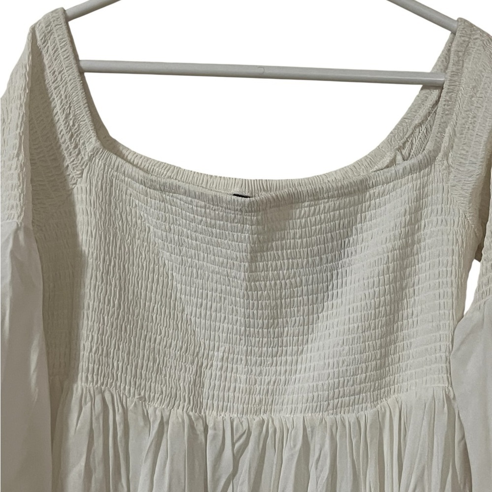 Torrid NWT ivory off the shoulder smocked long bell sleeve skater mini dress - Picture 5 of 12